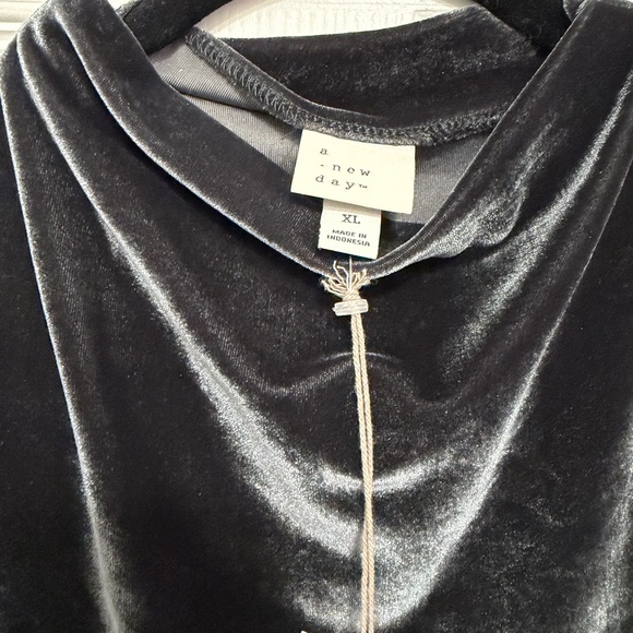 a A New Day Velour Velvet Side Ruched Drapery Bodycon Midi Dress Black XL NWT - Picture 3 of 8